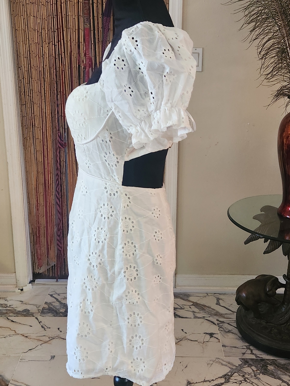 White Eyelet Puff-Sleeve Mini Dress - Picture 5 of 7